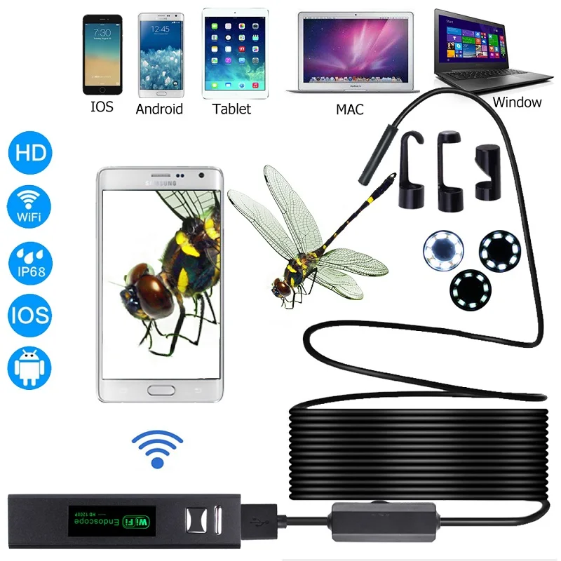 Эндоскопические Камеры, Мини WIFI, Водонепроницаемый Жесткий кабель для осмотра, Подводное видео, USB, Автомобильный Бороскоп IOS Для Iphone Android