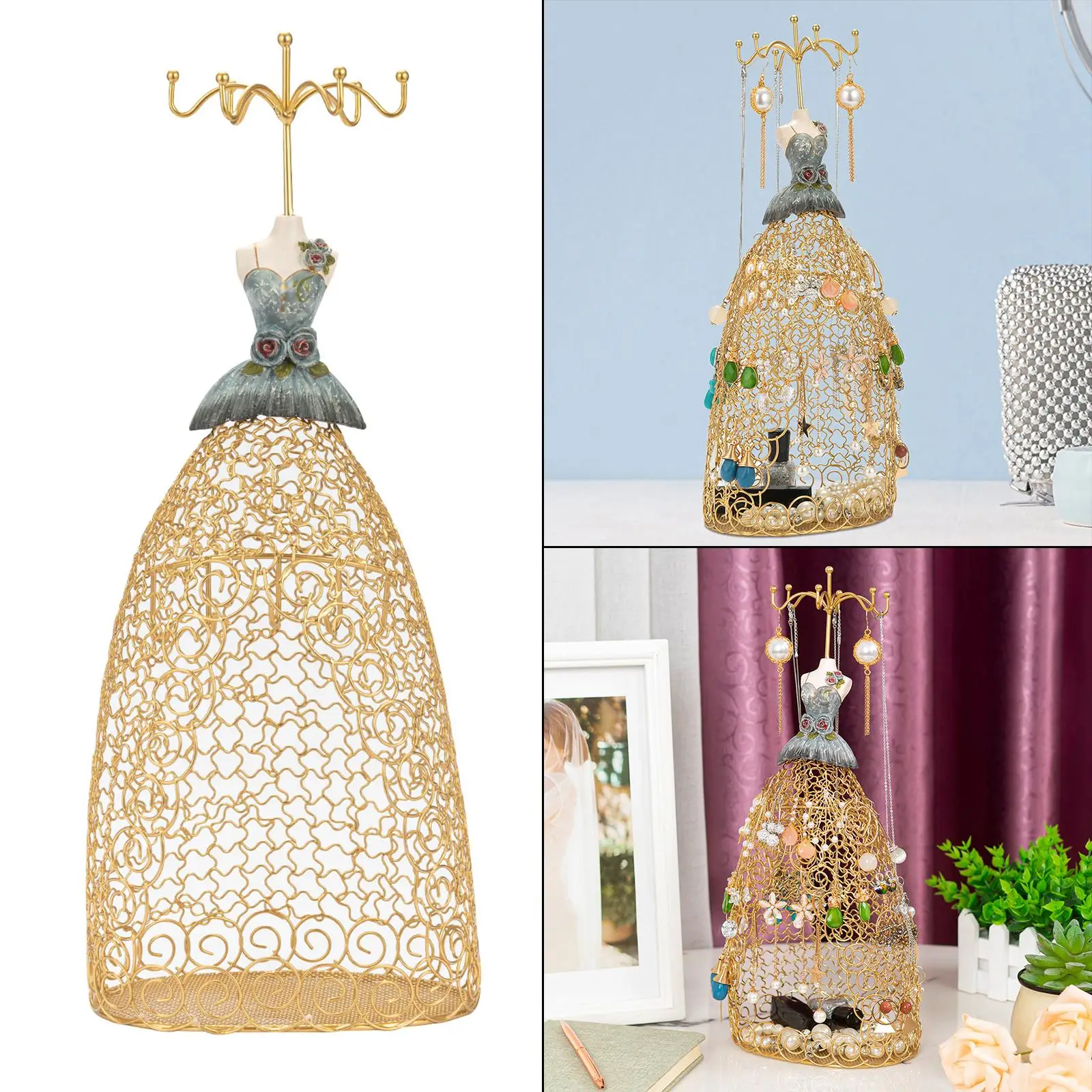 Ювелирная витрина в форме платья, Золотой Подвесной Отдельно стоящий Металлический держатель для домашнего декора спальни, платье с проволочным каркасом