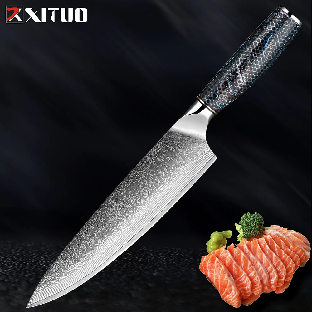 Японский Нож шеф-повара XITUO 8 дюймов из дамасской стали, 67 слоев, Многофункциональный Кухонный Инструмент для Нарезки мясницких Ножей ручной работы