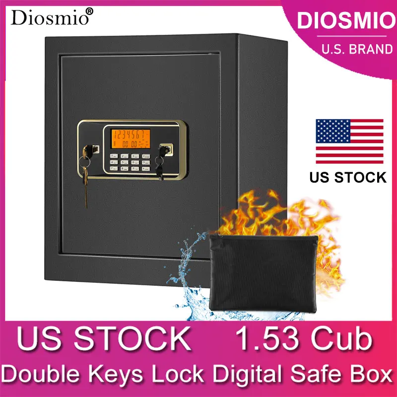 Сейф с ЖК-экраном DIOSMIO HD 1,53 куб. см, Сейф с двойным Замком, Цифровой Сейф, Сейф С Двойными Ключами, С Огнестойкими Большими Сейфами США
